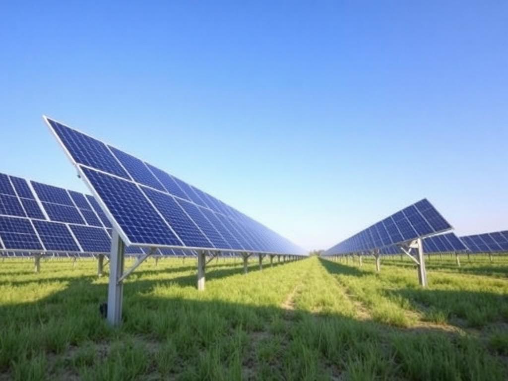 Painéis solares instalados em estrutura no solo